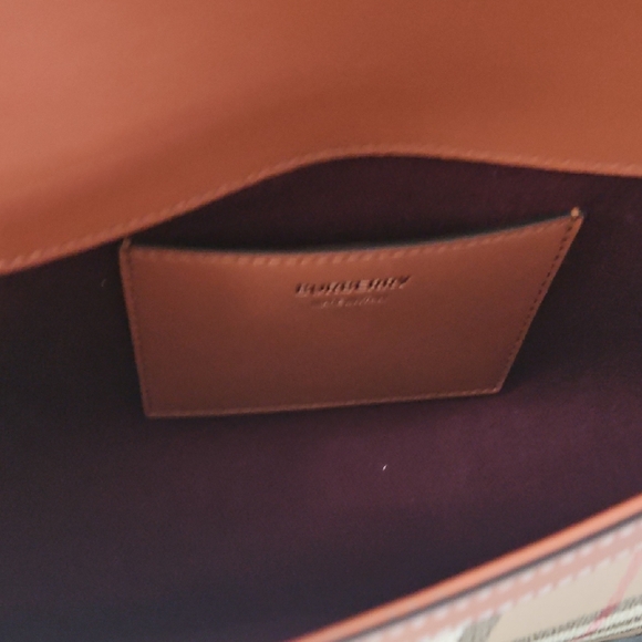 New Burberry Note Crossbody Bag Clutch Check Beige Briar Brown Multi - Picture 8 of 13